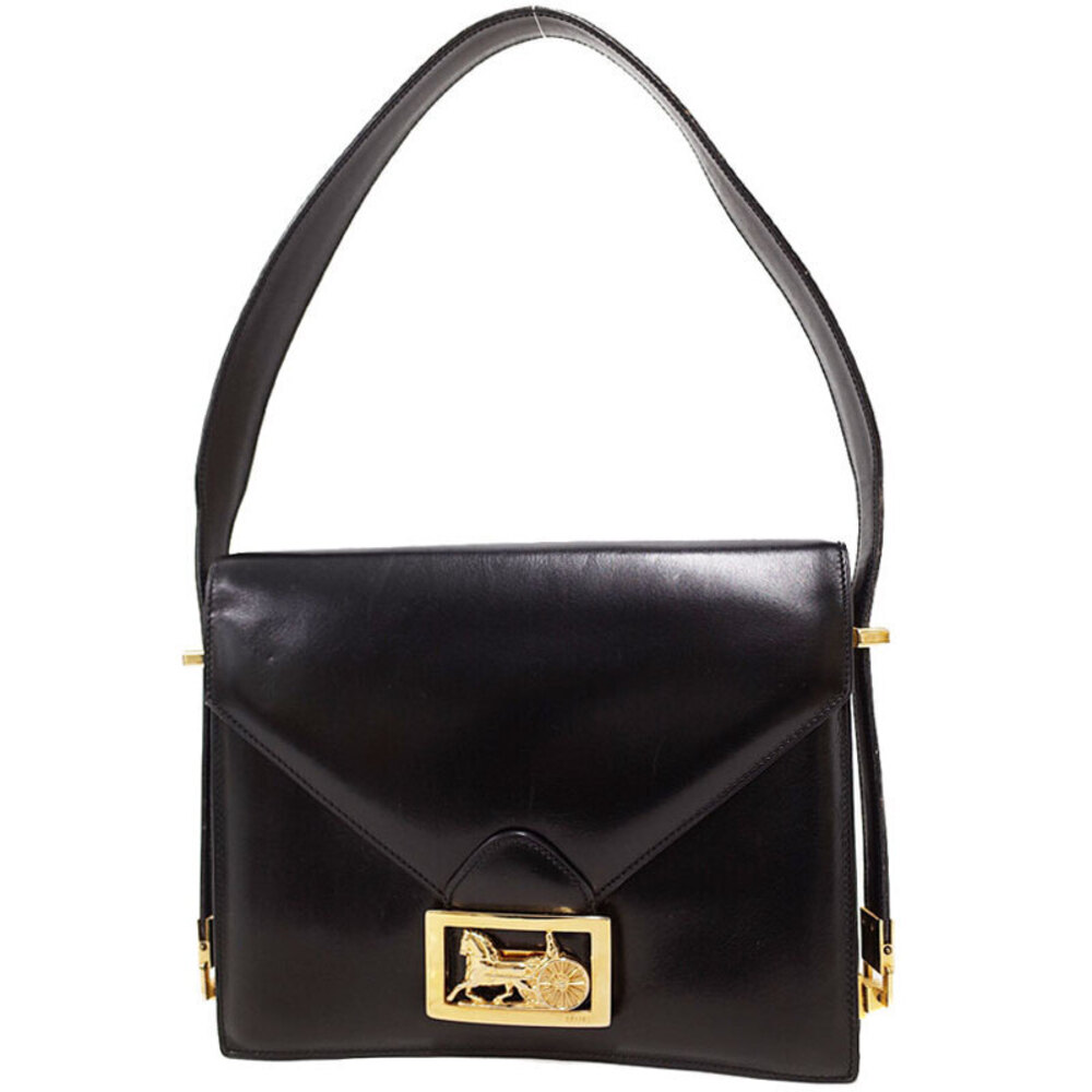 Celine bag shoulder gold carriage black tone leather motif horse - Picture 2 of 9